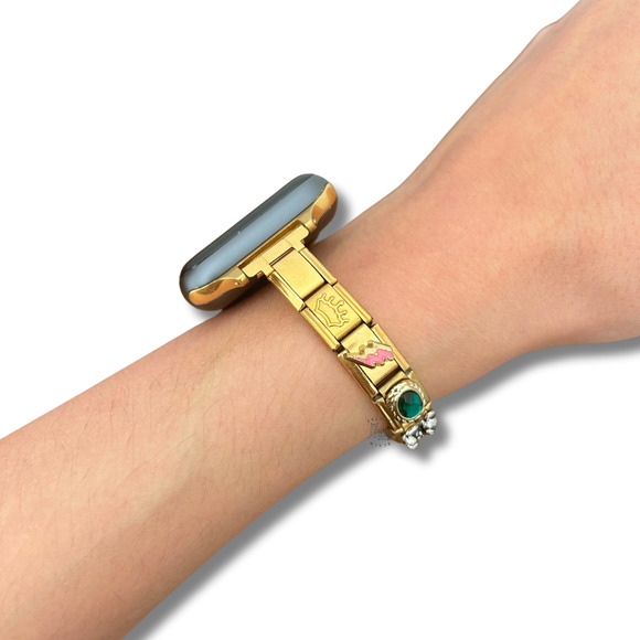 Italian Charm Bracelet Compatible with Smart Watch Band Vintage Style Gold - Picture 3 of 6